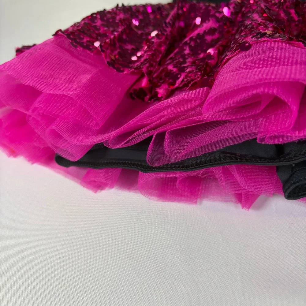Weissman Kids Dance Leotard Sequin Tulle Tutu Costume Black Pink MC 8699